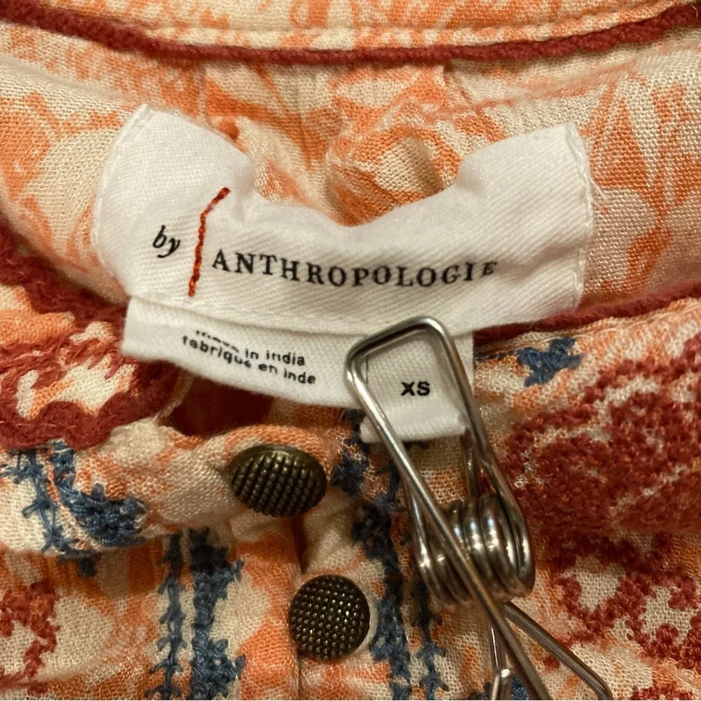 by Anthropologie Claudia Embroidered Babydoll Tunic Top Puff Sleeve